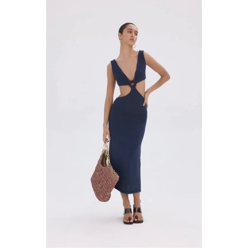 NWT CULT GAIA Bank Embellished Cutout Cotton-Blend Midi Dress - Blue